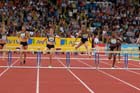 Kaliese Spencer leads from Perri Shakes-Drayton and Olodie Ouedraogo in the 400 metres hurdles, 2012 Samsung Diamond League, Birmingham.